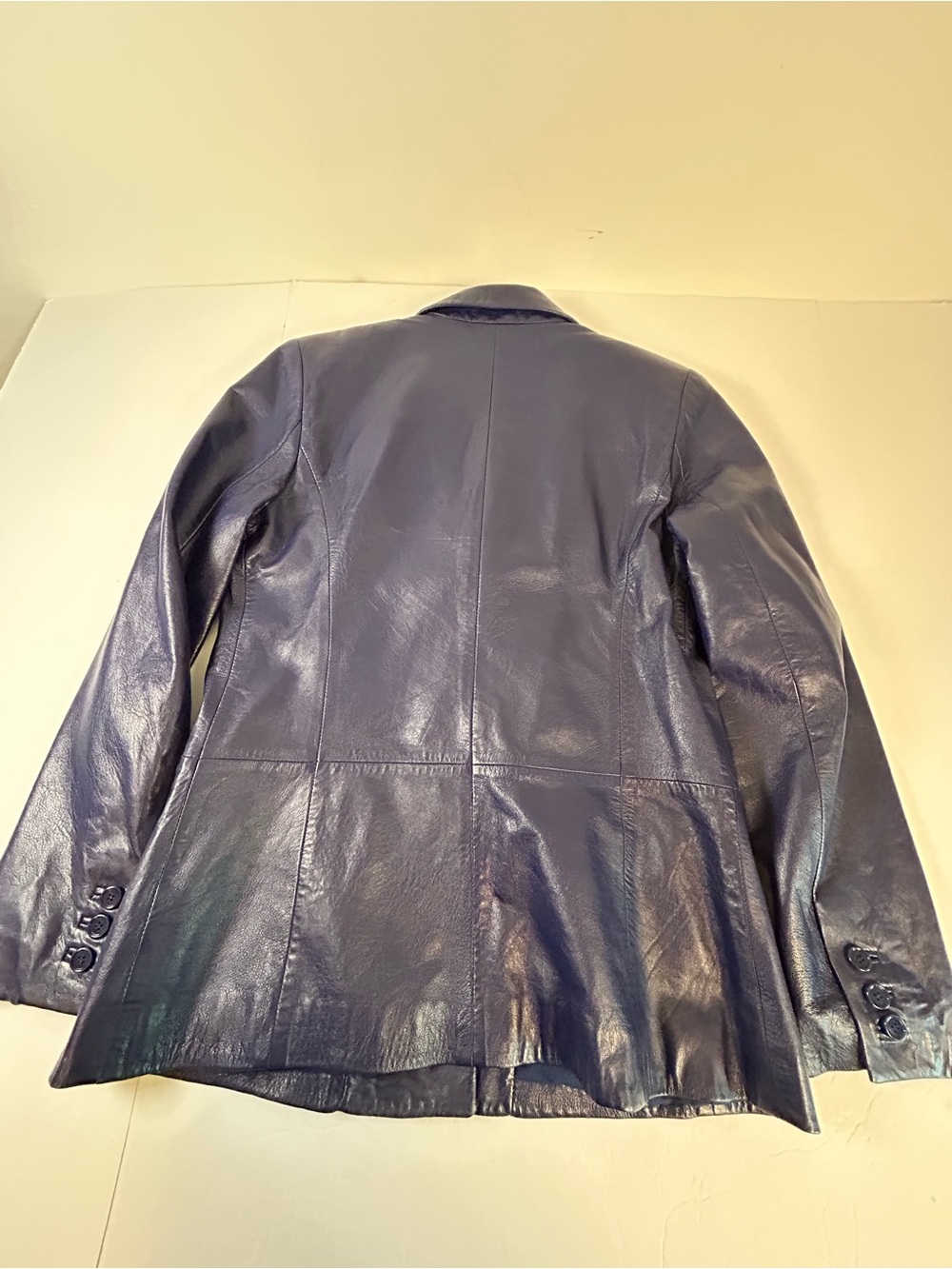 Women’s Navy Indigo Leather Blazer Jacket - Picture 8 of 10